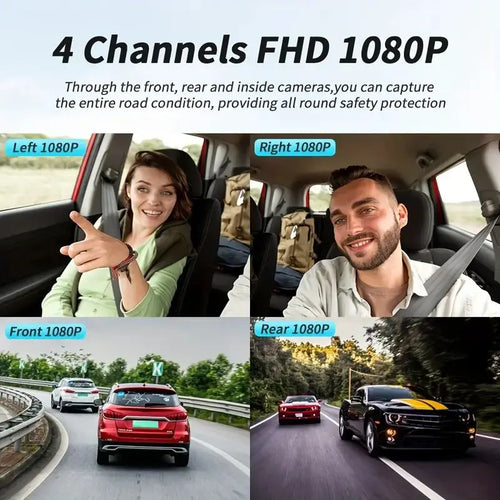 Caméra de tableau de bord de voiture 4 canaux boîte noire caméra de conduite FHD 1080P avant gauche droite arrière Vision nocturne enregistrement en boucle ajouter kit de fil dur