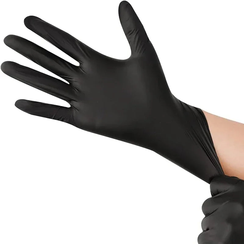 Gants jetables en Nitrile noir PVC, 10/20/50/100 pièces, imperméables sans Latex, pour la réparation automobile, gants de travail pour la teinture des cheveux en toute sécurité des aliments