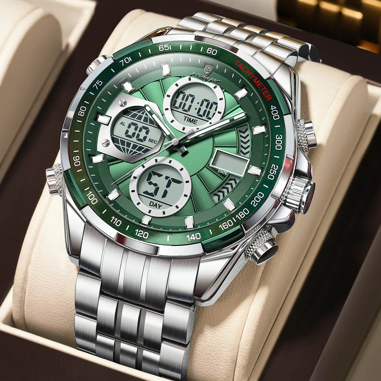 Montre-bracelet homme POEDAGAR, étanche, électronique, LED, affichage double heure, numérique, acier inoxydable, montre à quartz pour homme, Reloj