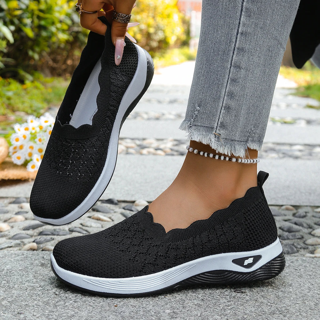 Chaussures orthopédiques pour femmes, chaussures de marche en tricot, respirantes, à enfiler, mocassins souples, baskets compensées antidérapantes, chaussures décontractées confortables