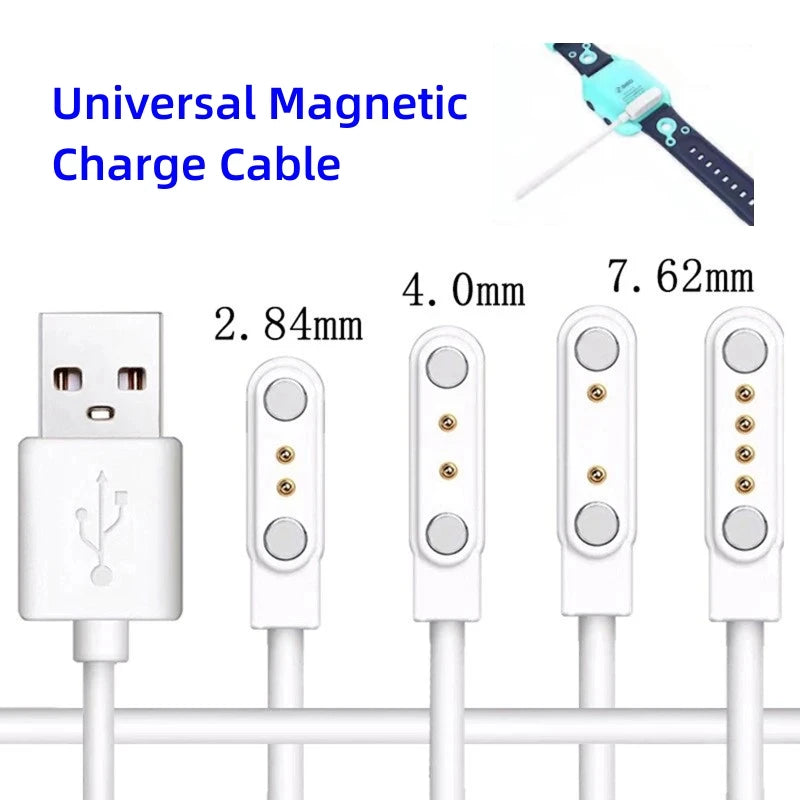 Câble de Charge magnétique puissant universel, 2 broches, 4mm, 7.62mm, 4 broches, cordon de ligne de Charge USB, noir et blanc pour montres intelligentes