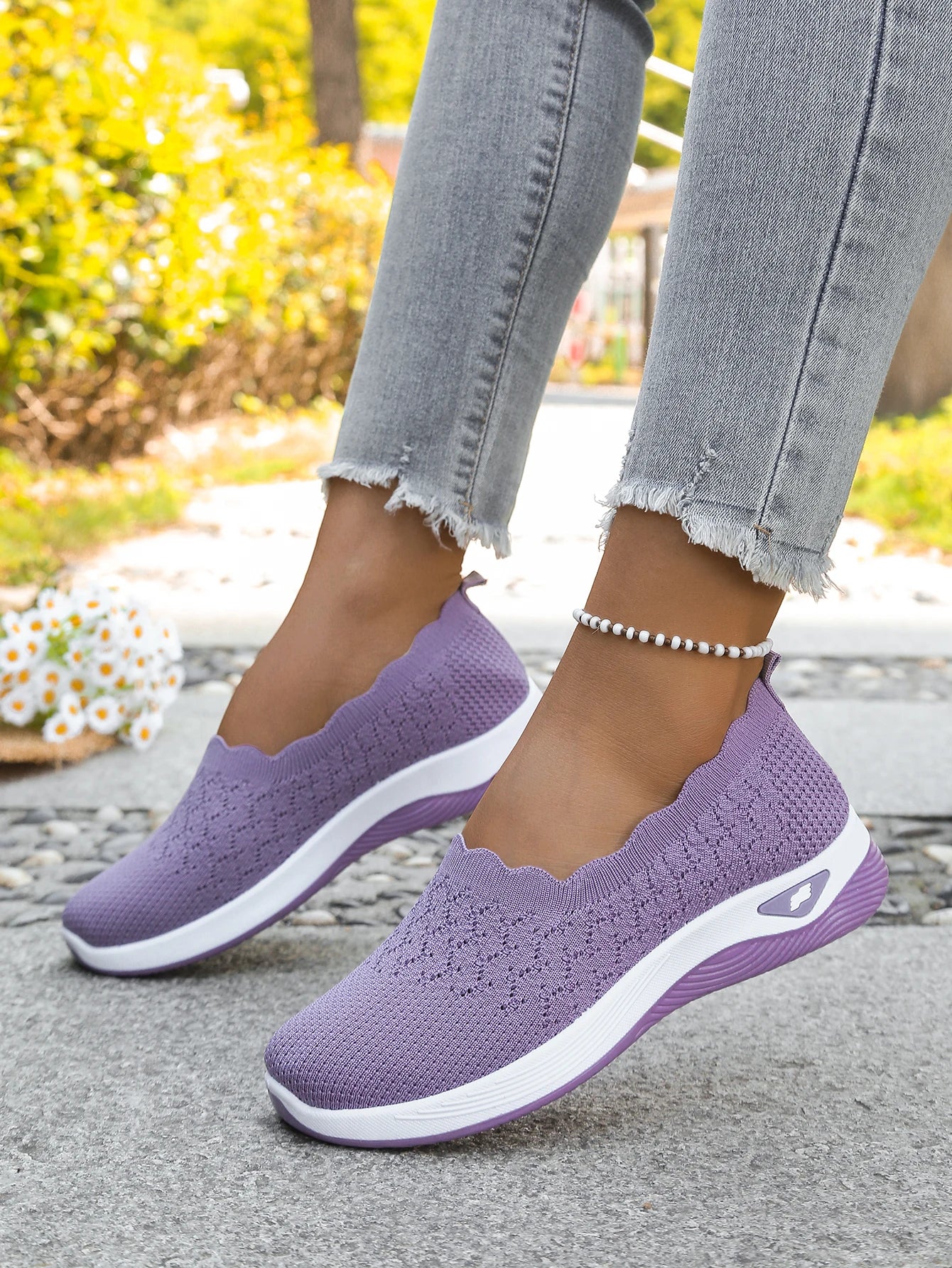 Chaussures orthopédiques pour femmes, chaussures de marche en tricot, respirantes, à enfiler, mocassins souples, baskets compensées antidérapantes, chaussures décontractées confortables
