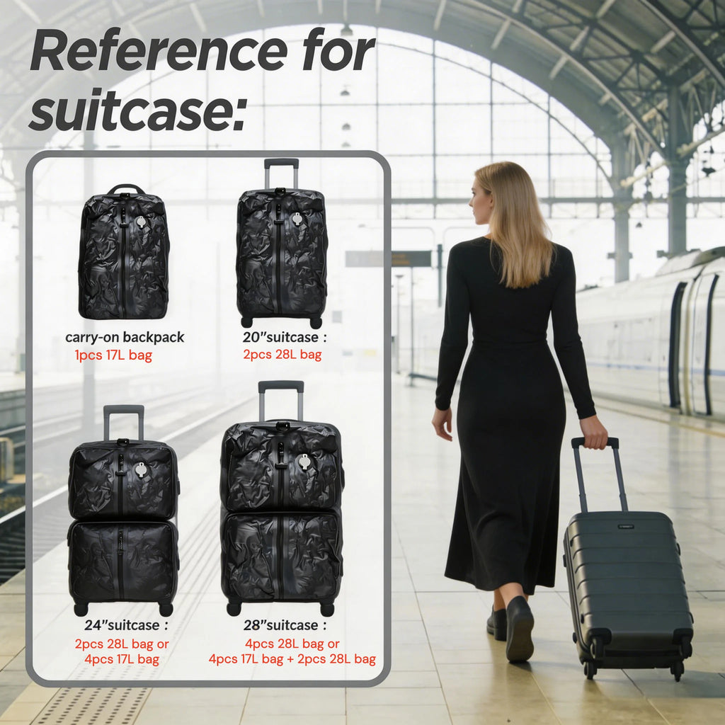 Sacs de rangement sous vide 28L pour le voyage, sacs de compression gain de place pour valise, sacs d'emballage essentiels pour vêtements et couvertures