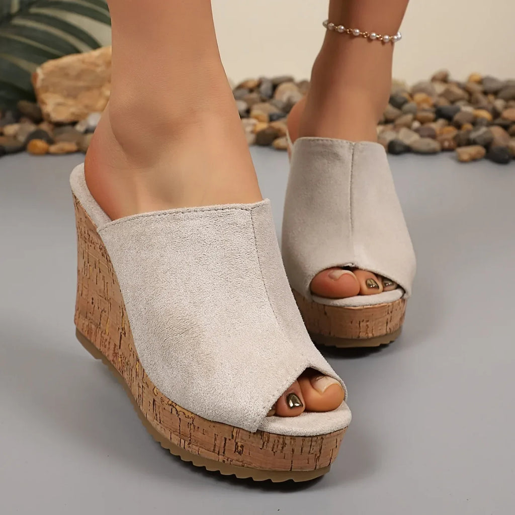 Sandales d'été antidérapantes et résistantes à l'usure pour femmes, chaussures compensées rétro à plateforme, sandales à talons hauts ouvertes, pantoufles