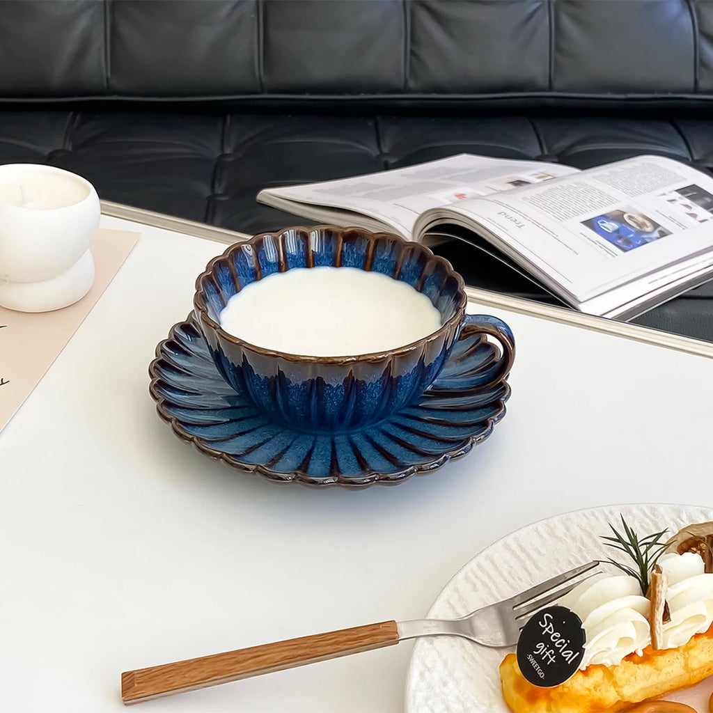 1 ensemble de tasses et soucoupes en céramique de style japonais, tasses et soucoupes à thé de style japonais, tasses et soucoupes à café, tasses à boire pour le petit-déjeuner, les goûters, le thé de l'après-midi,