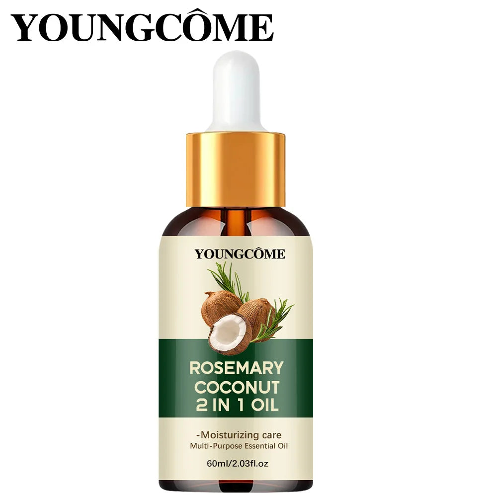 Huile essentielle de romarin et d'huile de noix de coco pour améliorer la perte de cheveux et nourrir, renforcer les racines des cheveux, traitement du cuir chevelu, soins capillaires