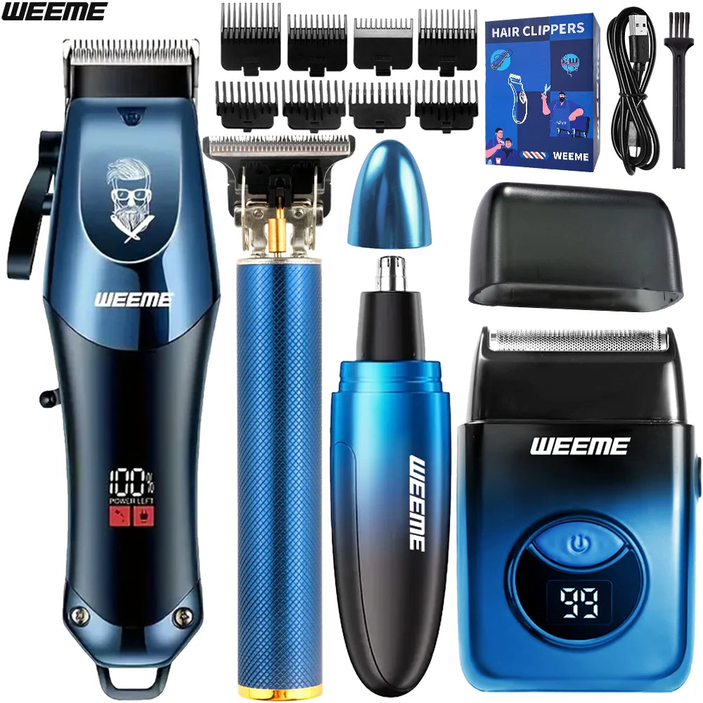 WEEME Ensemble de tondeuse à cheveux électrique 4 en 1 pour homme – Kit de rasoir tondeuse à cheveux sans fil rechargeable avec outils de toilettage du nez et des oreilles