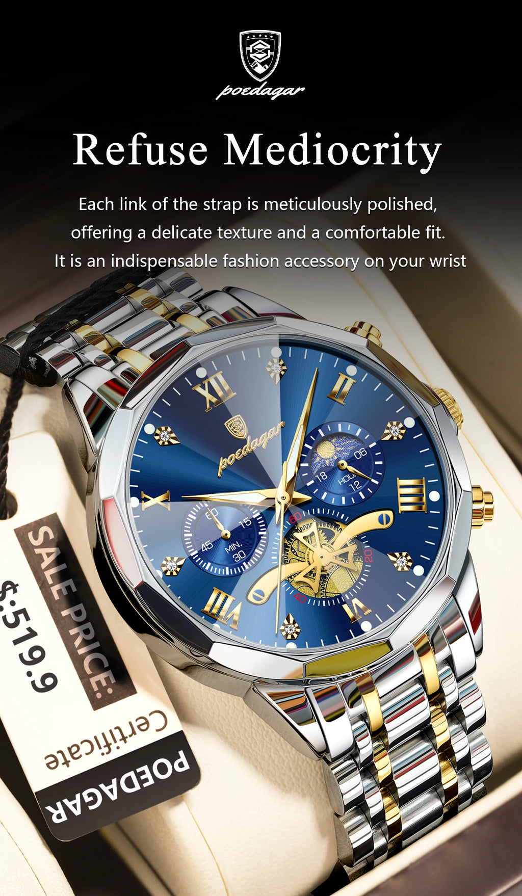 POEDAGAR luxe hommes montre haut Original étanche lumineux chronographe homme montre-bracelet en acier inoxydable Quartz hommes montres Reloj