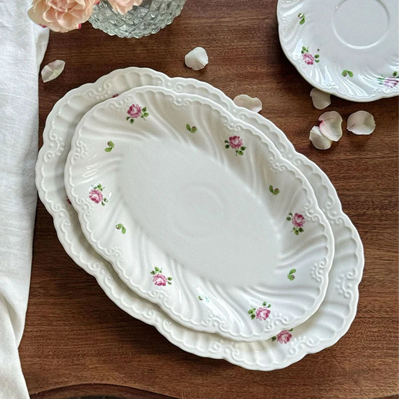Ensemble d'assiettes en céramique vintage rose, tasse à café, beau, britannique, fournitures de cuisine, dessert, thé, cadeau