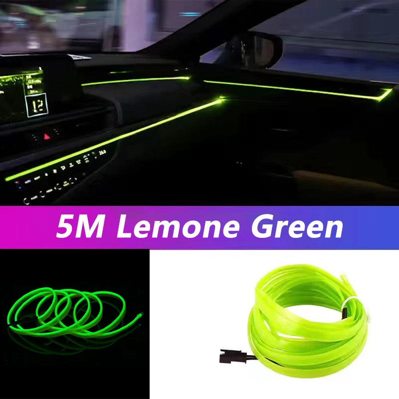 Bande lumineuse LED pour intérieur de voiture, néon, câblage EL, lampe décorative pour auto, bricolage, lumière ambiante flexible, USB, escales de fête, diode, 5m