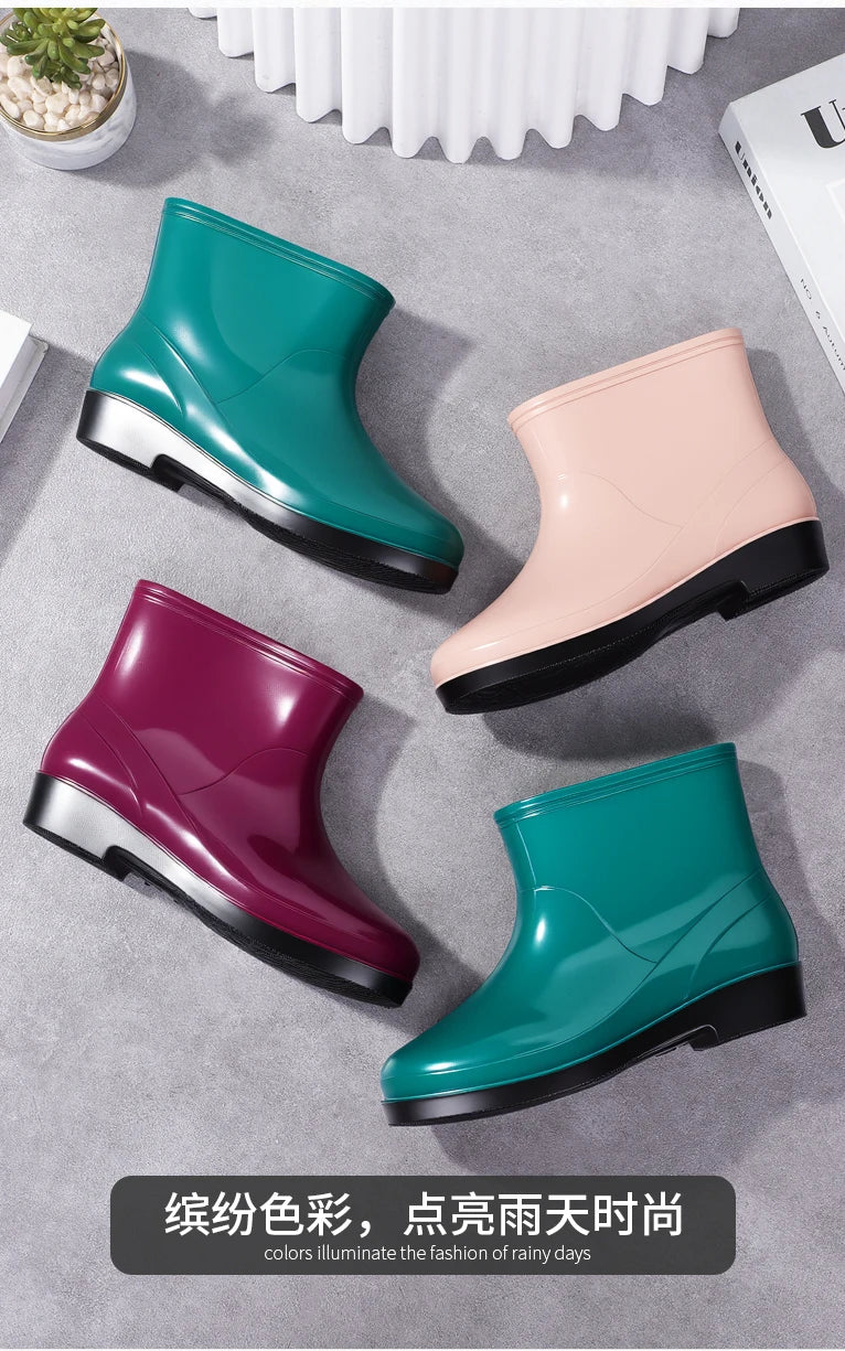 Nouvelles chaussures aquatiques confortables, élégantes, polyvalentes, courtes et à coupe basse, chaussures de pluie de style occidental, bottes de pluie décontractées, chaudes.