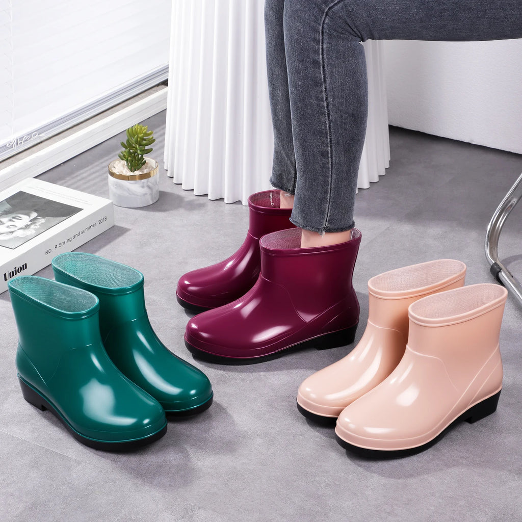 Nouvelles chaussures aquatiques confortables, élégantes, polyvalentes, courtes et à coupe basse, chaussures de pluie de style occidental, bottes de pluie décontractées, chaudes.