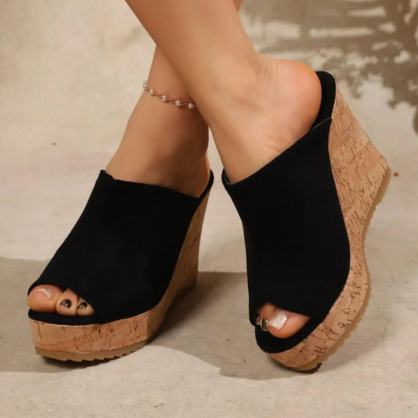 Sandales d'été antidérapantes et résistantes à l'usure pour femmes, chaussures compensées rétro à plateforme, sandales à talons hauts ouvertes, pantoufles