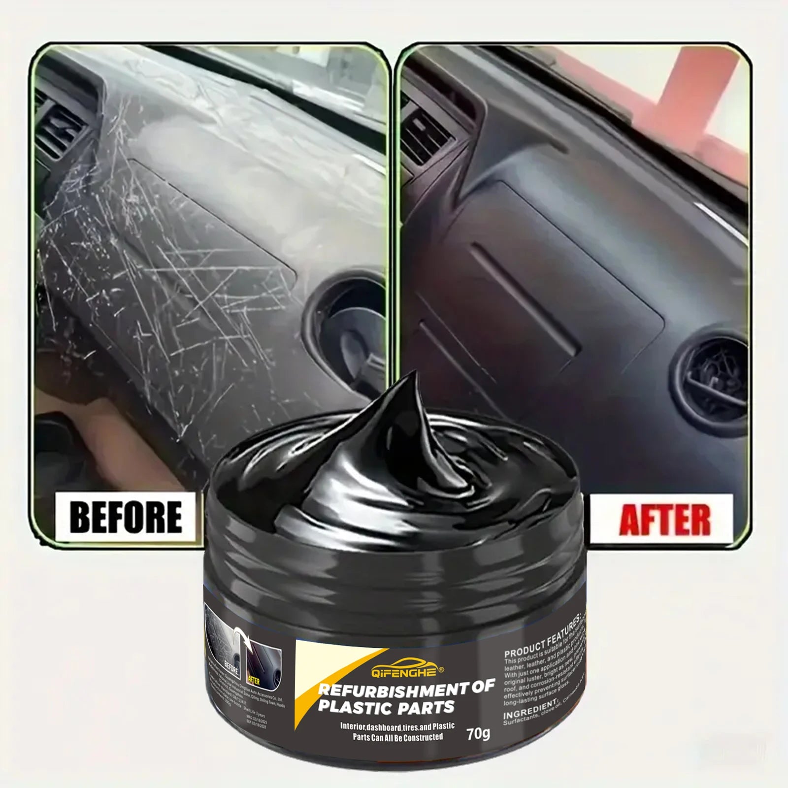 Agent de réparation du plastique automobile-cire de polissage du plastique intérieur et extérieur, crème anti-âge anti-rayures, adaptée aux pneus