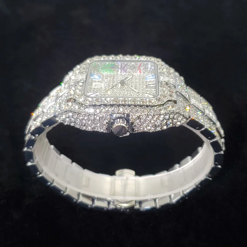 UNIGUET luxe diamant montre à Quartz pour hommes cadran arc-en-ciel calendrier Hip Hop glacé or montre-bracelet hommes accessoire de mode 2025