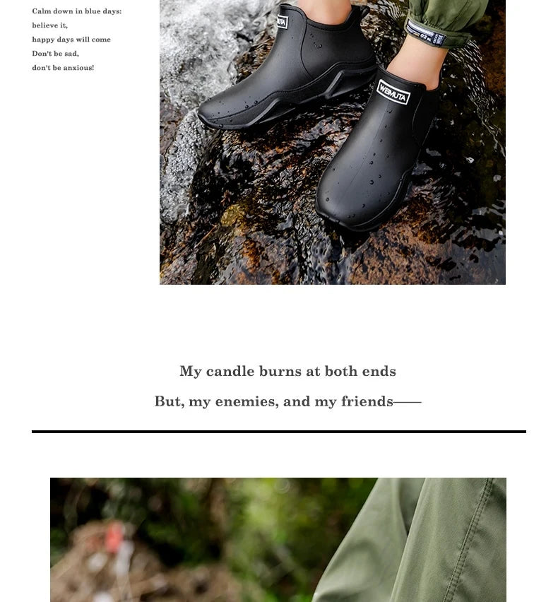 Chaussures de pluie tendance pour homme, imperméables, antidérapantes, en caoutchouc, pour l'extérieur, la cuisine et la pêche