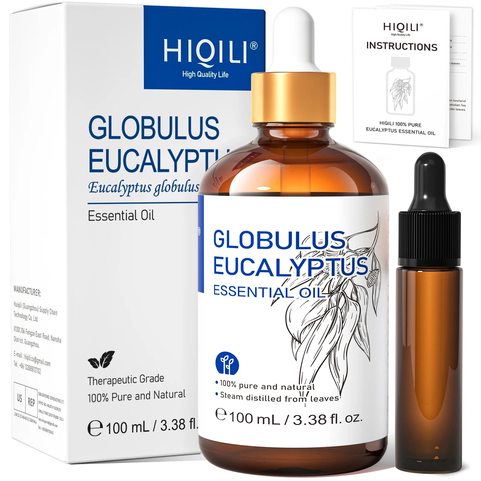 HIQILI Huile essentielle d'eucalyptus 100 ml, huile essentielle d'eucalyptus pour humidificateur et aromathérapie, 100 % naturelle, parfum d'ambiance pour la maison