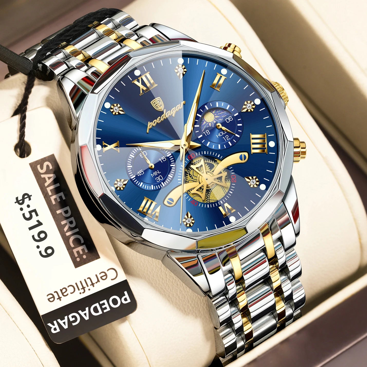 POEDAGAR luxe hommes montre haut Original étanche lumineux chronographe homme montre-bracelet en acier inoxydable Quartz hommes montres Reloj
