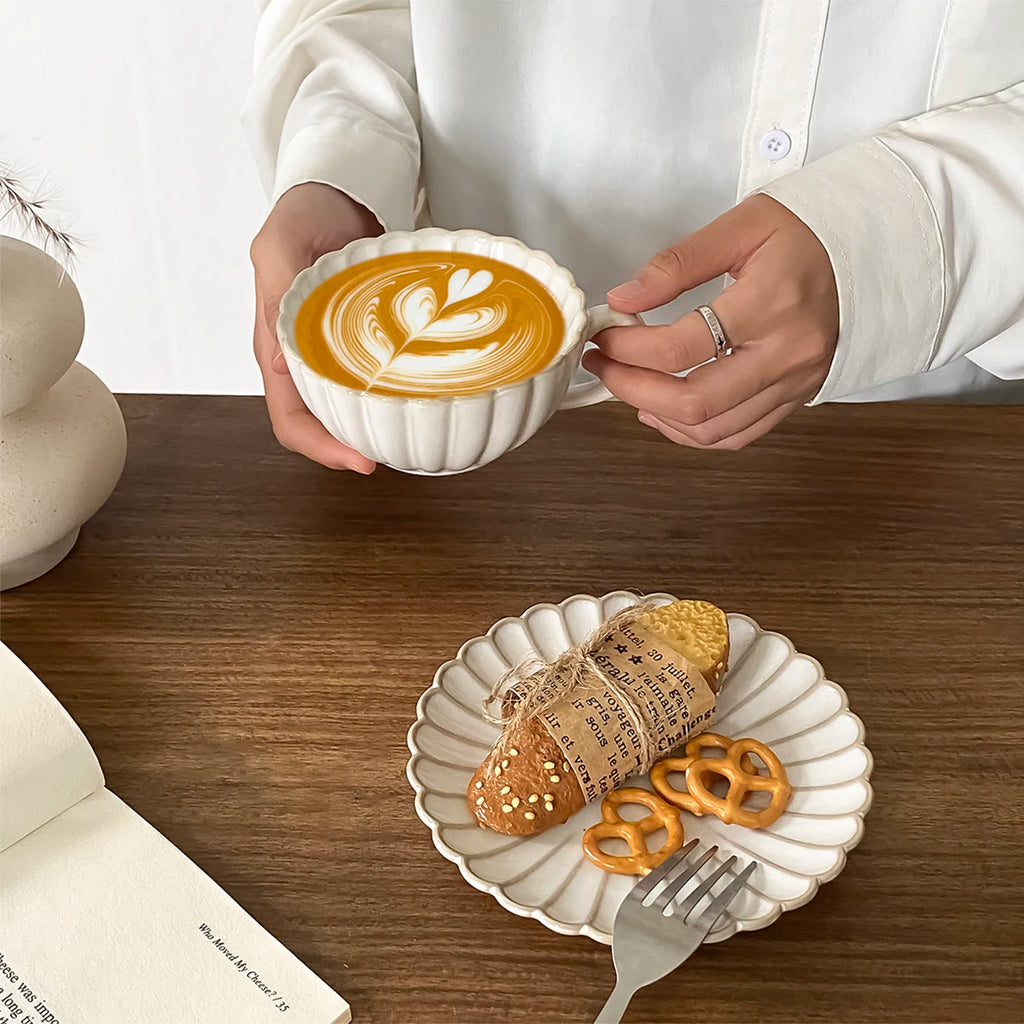 1 ensemble de tasses et soucoupes en céramique de style japonais, tasses et soucoupes à thé de style japonais, tasses et soucoupes à café, tasses à boire pour le petit-déjeuner, les goûters, le thé de l'après-midi,