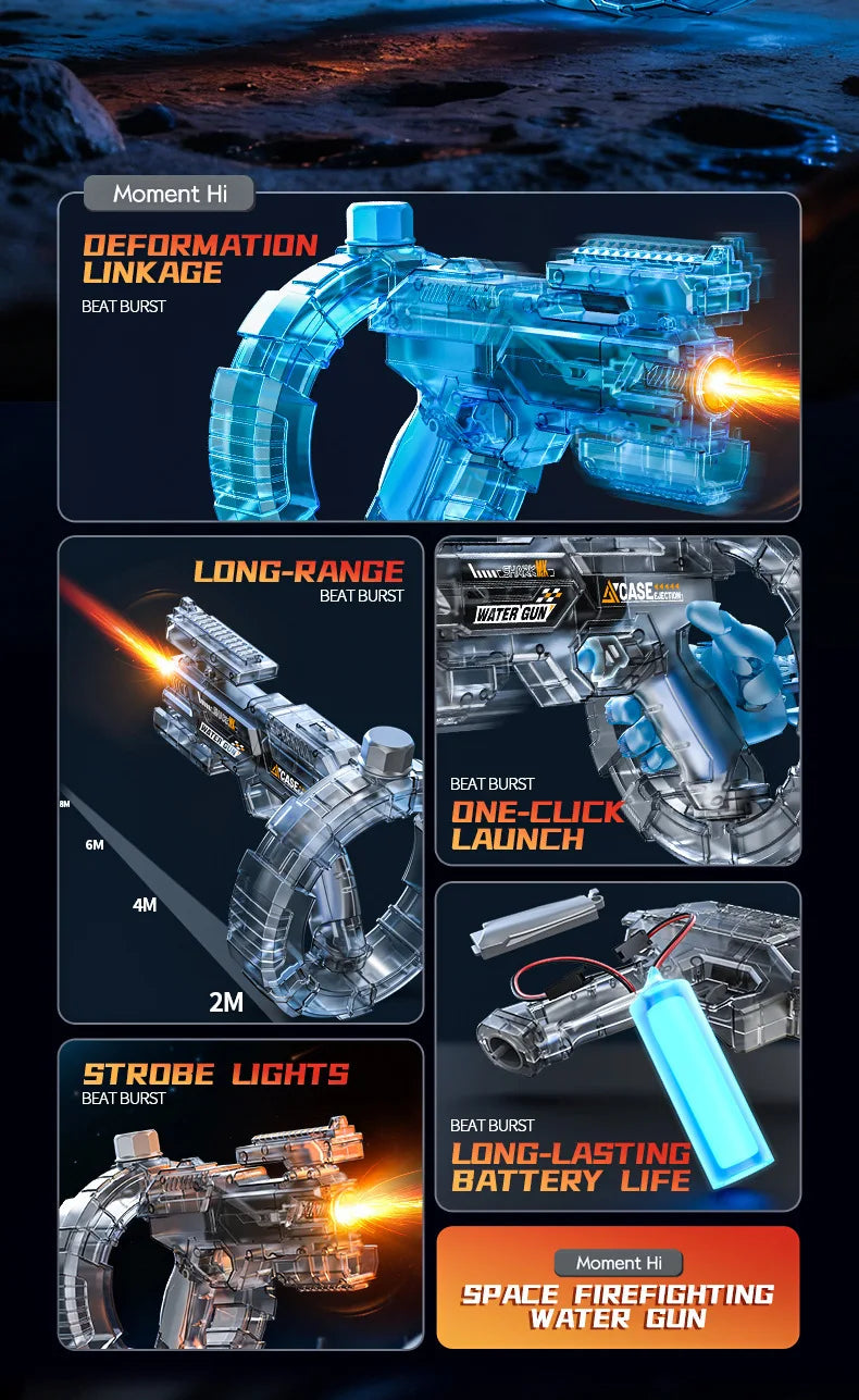 Pistolet à eau électrique spatial à énergie, avec éclairs LED, grande capacité, tir automatique continu, jouet pistolet à eau