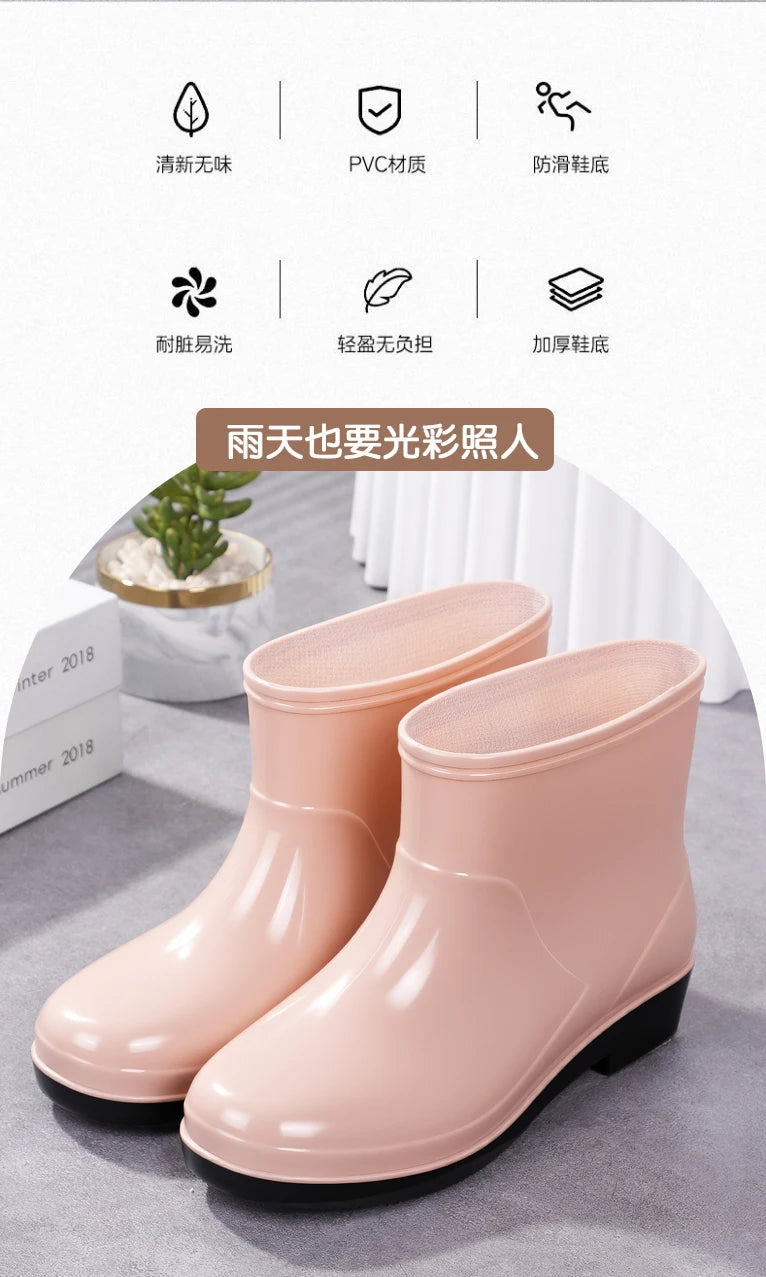 Nouvelles chaussures aquatiques confortables, élégantes, polyvalentes, courtes et à coupe basse, chaussures de pluie de style occidental, bottes de pluie décontractées, chaudes.