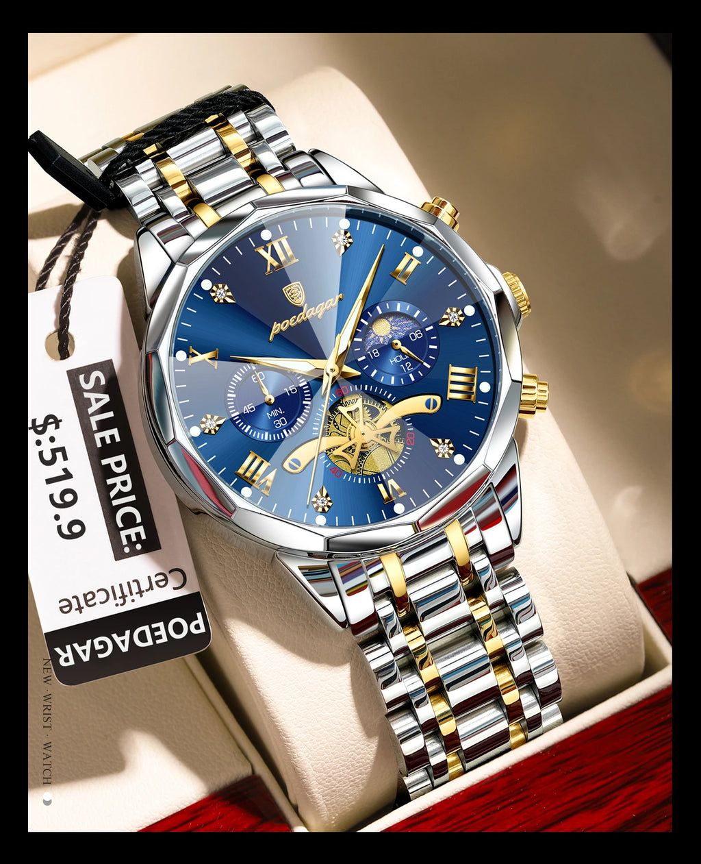 POEDAGAR luxe hommes montre haut Original étanche lumineux chronographe homme montre-bracelet en acier inoxydable Quartz hommes montres Reloj