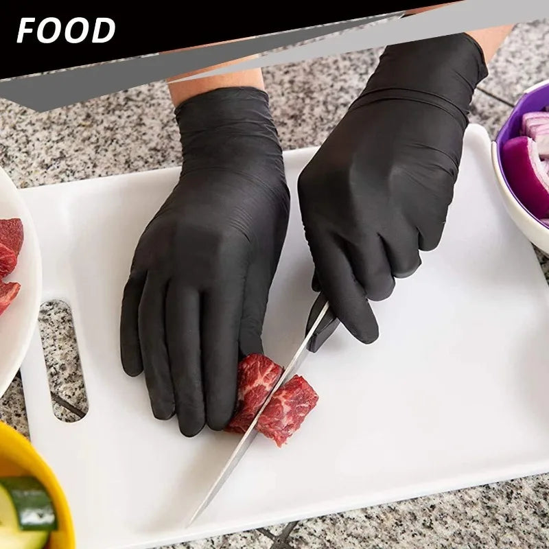 Gants jetables en Nitrile noir PVC, 10/20/50/100 pièces, imperméables sans Latex, pour la réparation automobile, gants de travail pour la teinture des cheveux en toute sécurité des aliments