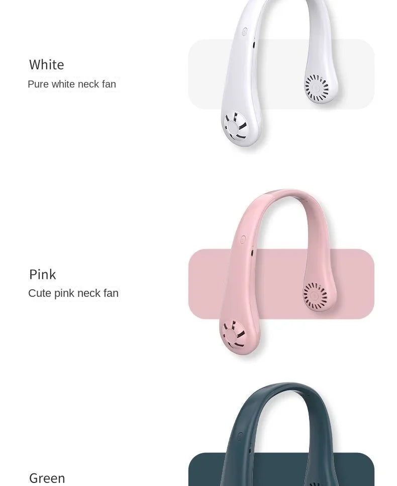 Ventilateur de cou mains libres, portable, rechargeable par USB, sans pales, silencieux, pour les voyages d'été, 3 vitesses, mini, longue autonomie