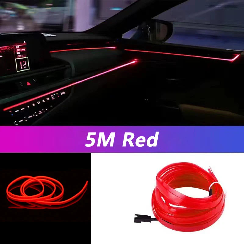Bande lumineuse LED pour intérieur de voiture, néon, câblage EL, lampe décorative pour auto, bricolage, lumière ambiante flexible, USB, escales de fête, diode, 5m