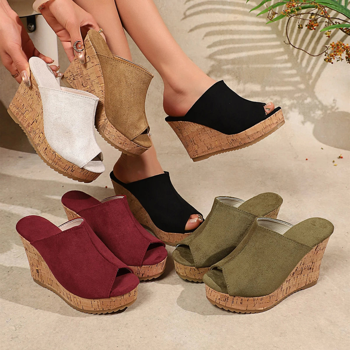 Sandales d'été antidérapantes et résistantes à l'usure pour femmes, chaussures compensées rétro à plateforme, sandales à talons hauts ouvertes, pantoufles
