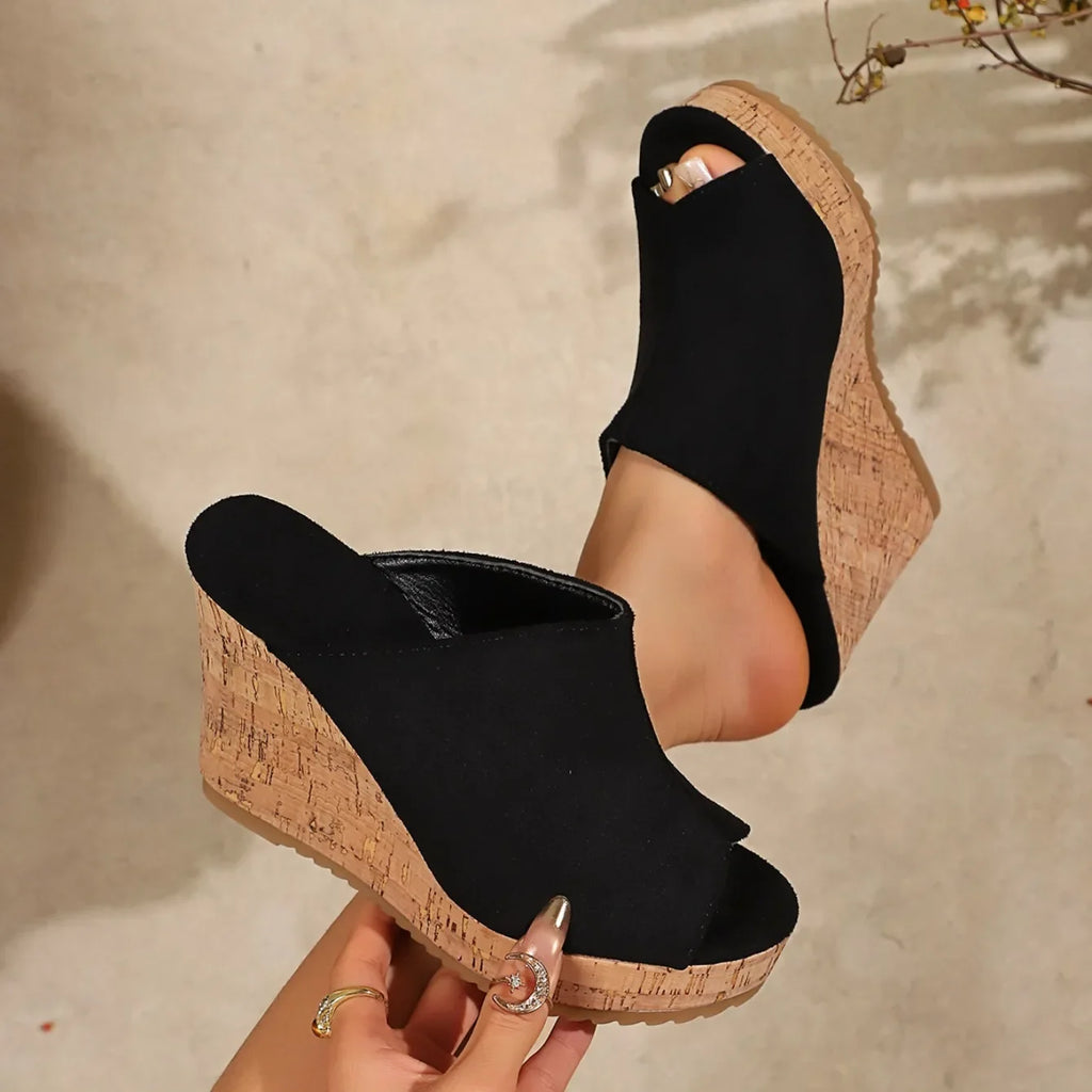 Sandales d'été antidérapantes et résistantes à l'usure pour femmes, chaussures compensées rétro à plateforme, sandales à talons hauts ouvertes, pantoufles