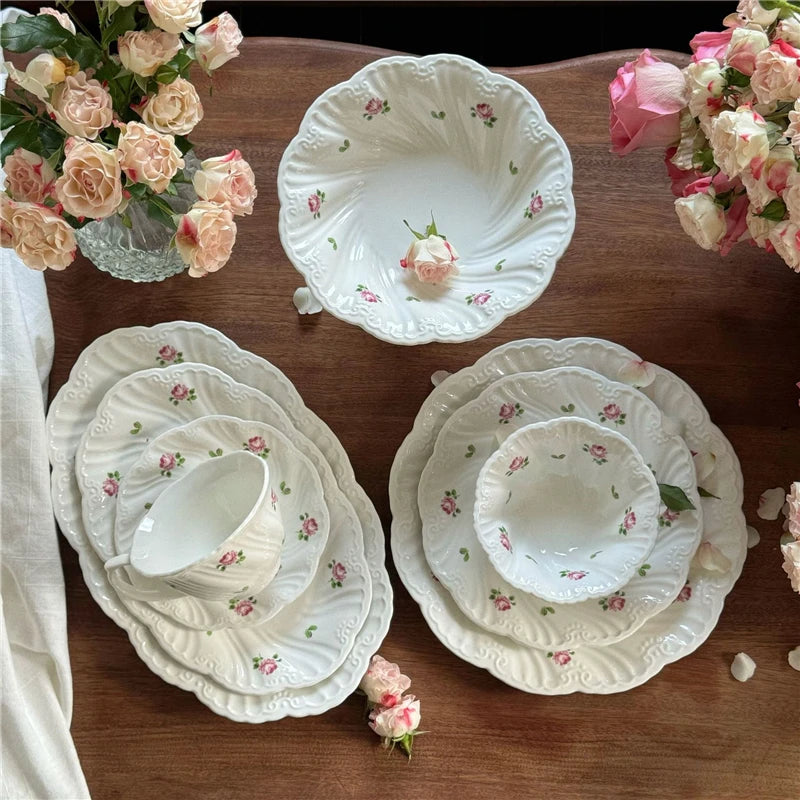 Ensemble d'assiettes en céramique vintage rose, tasse à café, beau, britannique, fournitures de cuisine, dessert, thé, cadeau