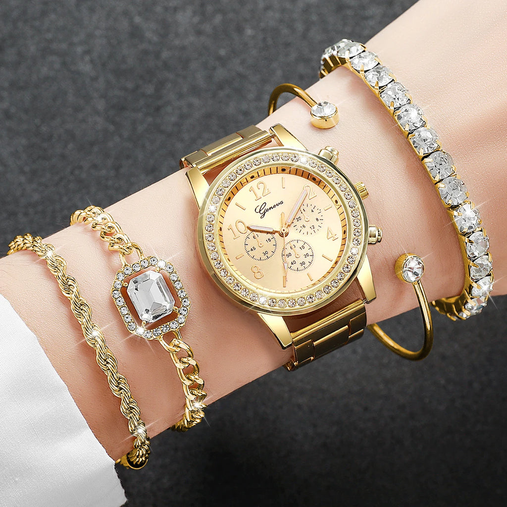 5 pièces de luxe diamant femmes montres Bracelet ensemble dames cadran arabe montres à Quartz Reloj Mujer (sans boîte)
