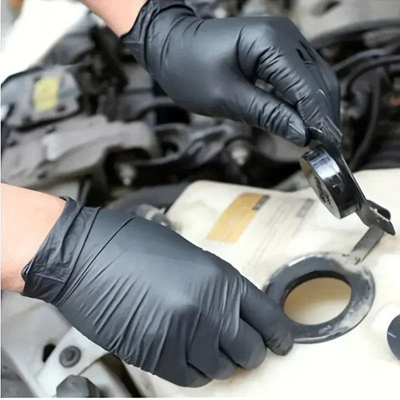 Gants jetables en Nitrile noir PVC, 10/20/50/100 pièces, imperméables sans Latex, pour la réparation automobile, gants de travail pour la teinture des cheveux en toute sécurité des aliments