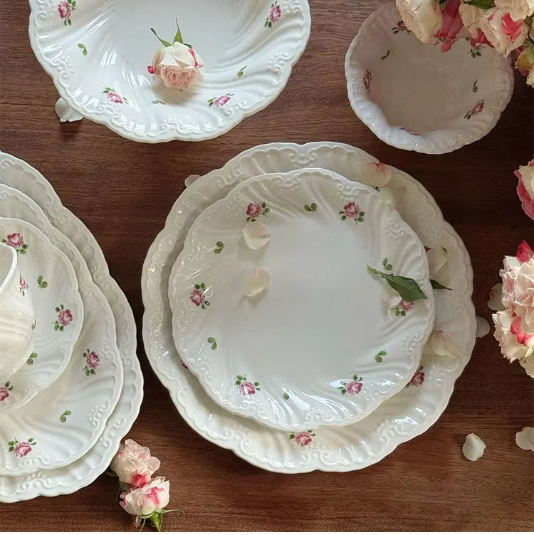 Ensemble d'assiettes en céramique vintage rose, tasse à café, beau, britannique, fournitures de cuisine, dessert, thé, cadeau