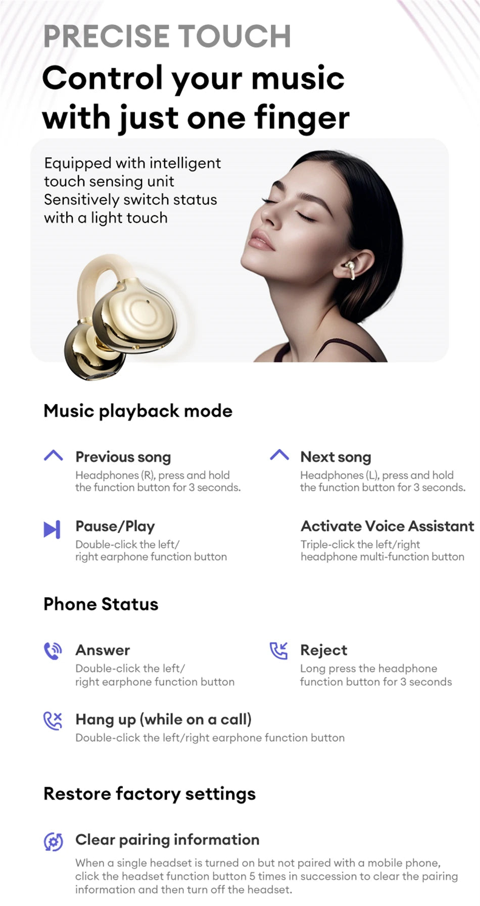 Casque sans fil Bluetooth 6.0 Lenovo LE302, longue durée de vie de la batterie, écouteurs sportifs à clip d'oreille, écouteurs stéréo HIFI à réduction de bruit