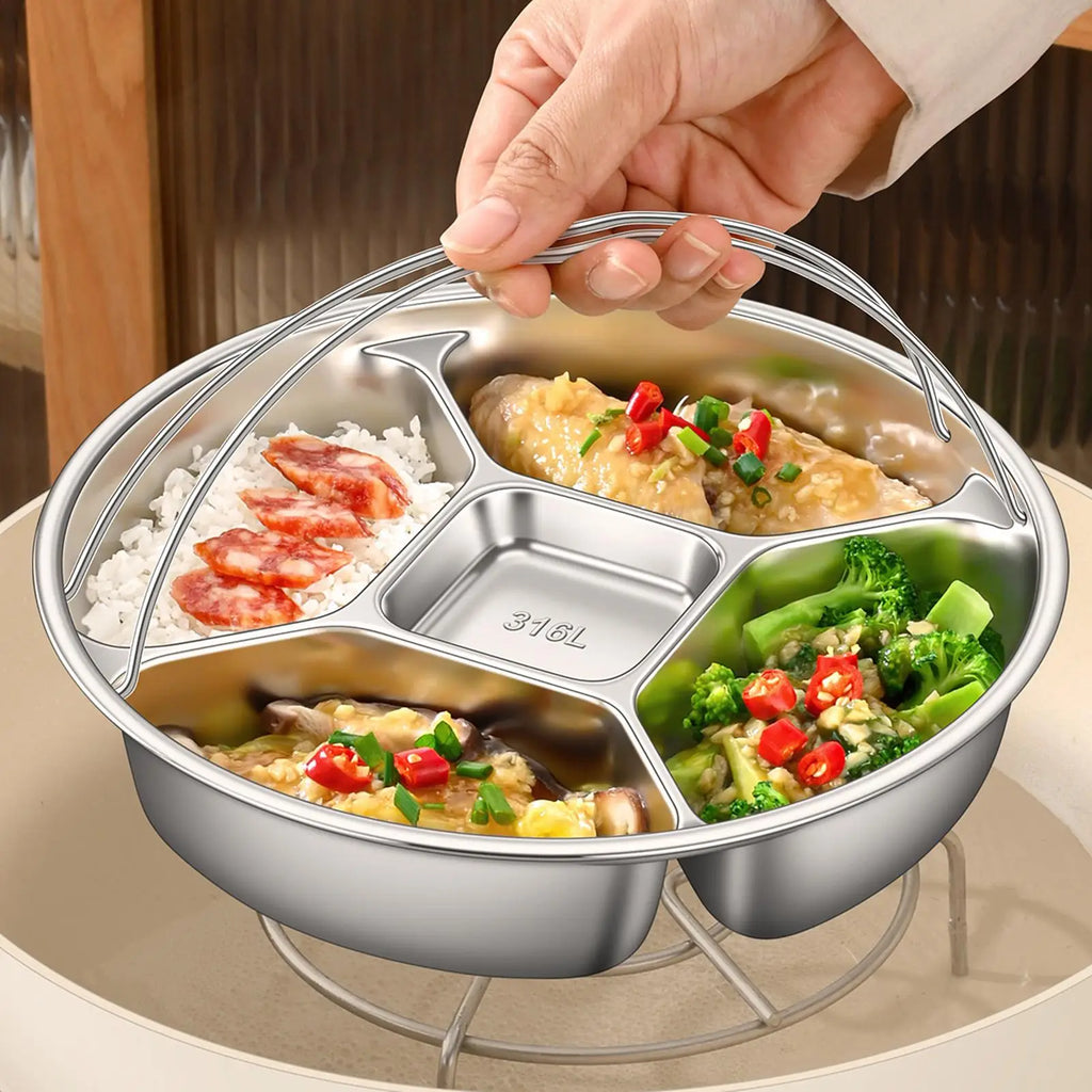Assiette alimentaire compartimentée 5 compartiments pour salade de fruits, vaisselle réutilisable, compatible lave-vaisselle, plateau de service