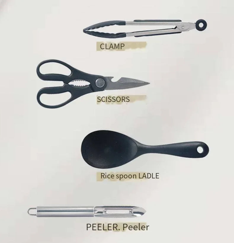 Ensemble d'ustensiles de voyage 8 pièces Livré avec un ensemble complet d'ustensiles de cuisine épais Kit de rangement Couverts Fournitures de camping portables Outils