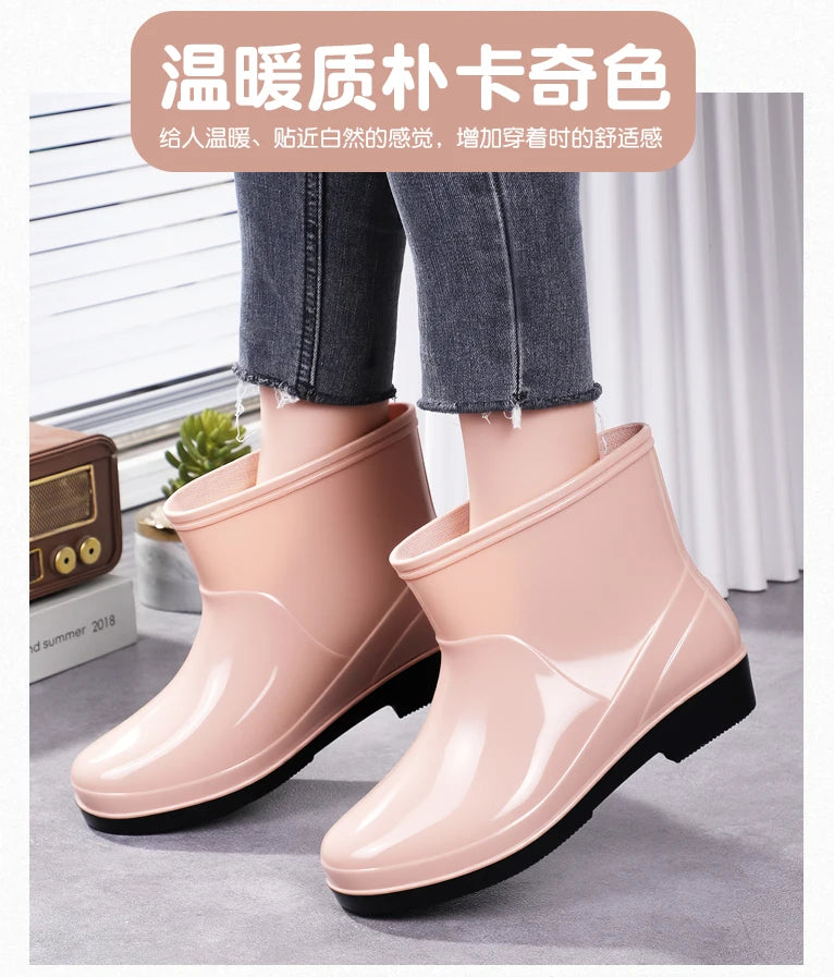 Nouvelles chaussures aquatiques confortables, élégantes, polyvalentes, courtes et à coupe basse, chaussures de pluie de style occidental, bottes de pluie décontractées, chaudes.