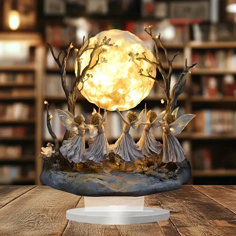 Ornements créatifs, un groupe de fées dansant grâce sous la lune, décoration de la maison, décoration de bureau de salon
