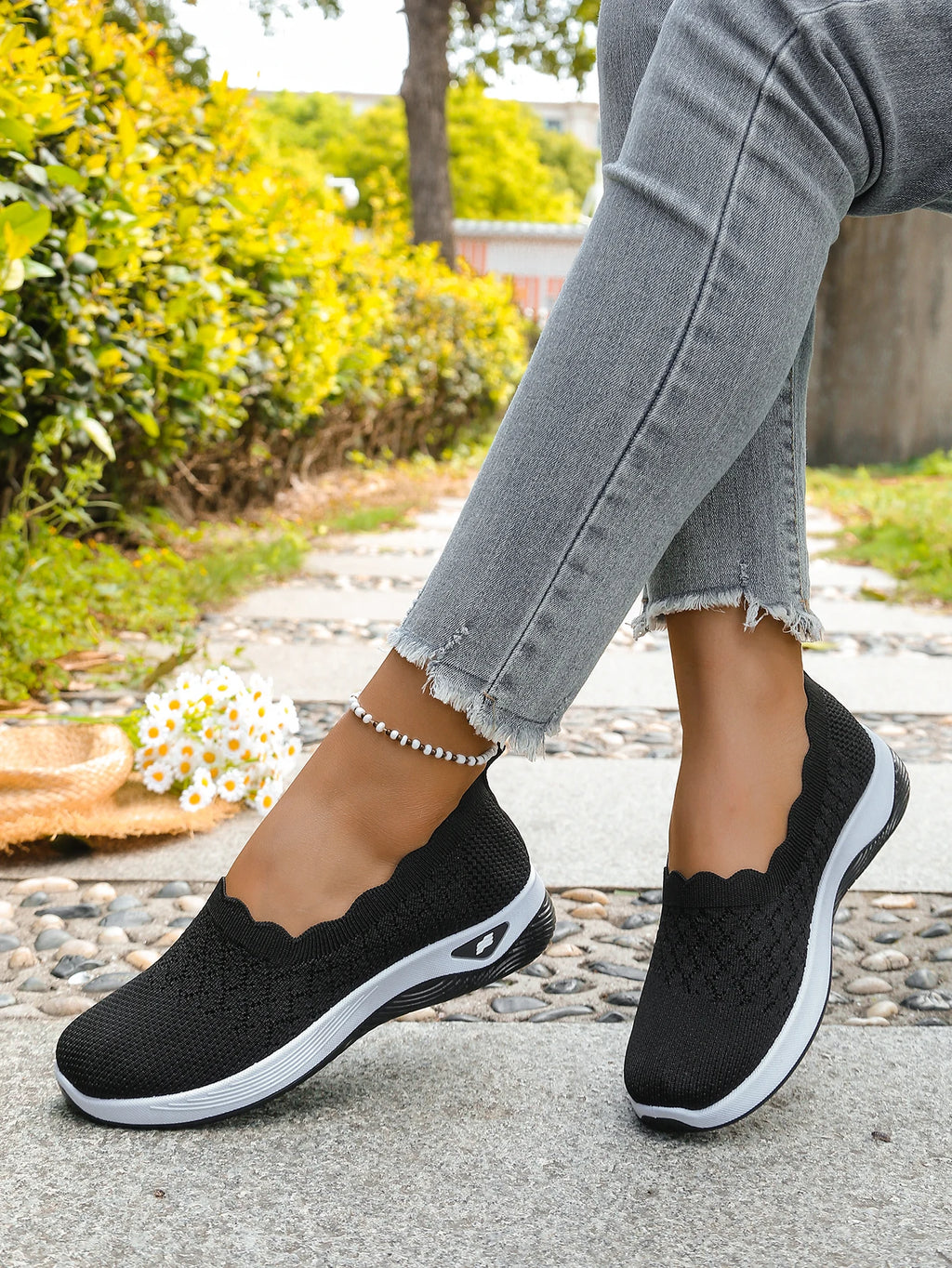 Chaussures orthopédiques pour femmes, chaussures de marche en tricot, respirantes, à enfiler, mocassins souples, baskets compensées antidérapantes, chaussures décontractées confortables