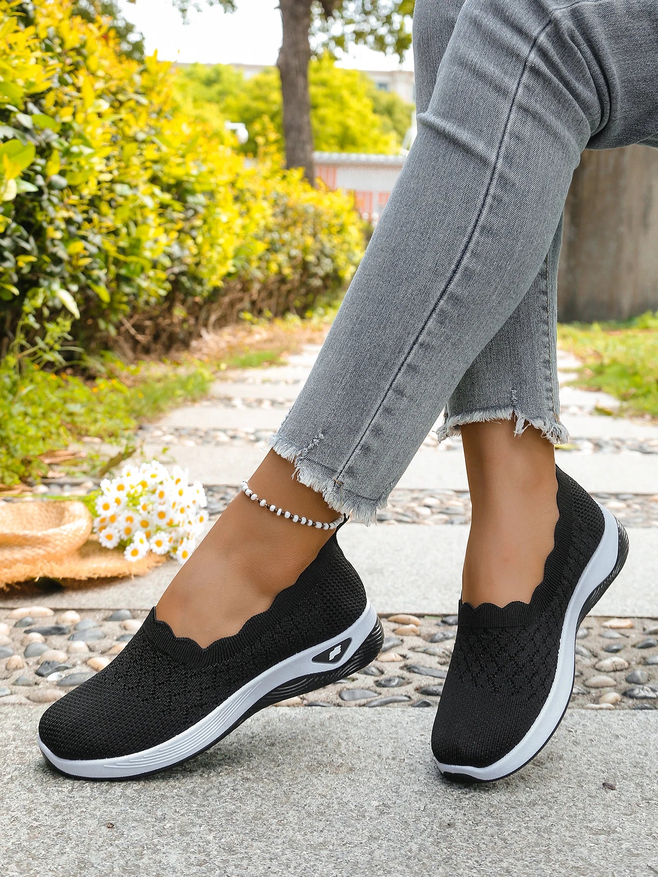 Chaussures orthopédiques pour femmes, chaussures de marche en tricot, respirantes, à enfiler, mocassins souples, baskets compensées antidérapantes, chaussures décontractées confortables