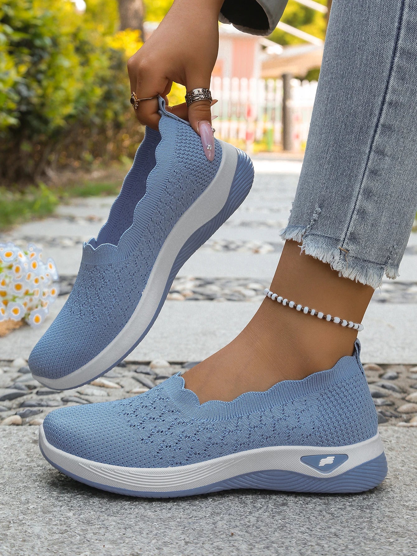 Chaussures orthopédiques pour femmes, chaussures de marche en tricot, respirantes, à enfiler, mocassins souples, baskets compensées antidérapantes, chaussures décontractées confortables