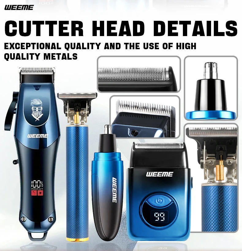 WEEME Ensemble de tondeuse à cheveux électrique 4 en 1 pour homme – Kit de rasoir tondeuse à cheveux sans fil rechargeable avec outils de toilettage du nez et des oreilles