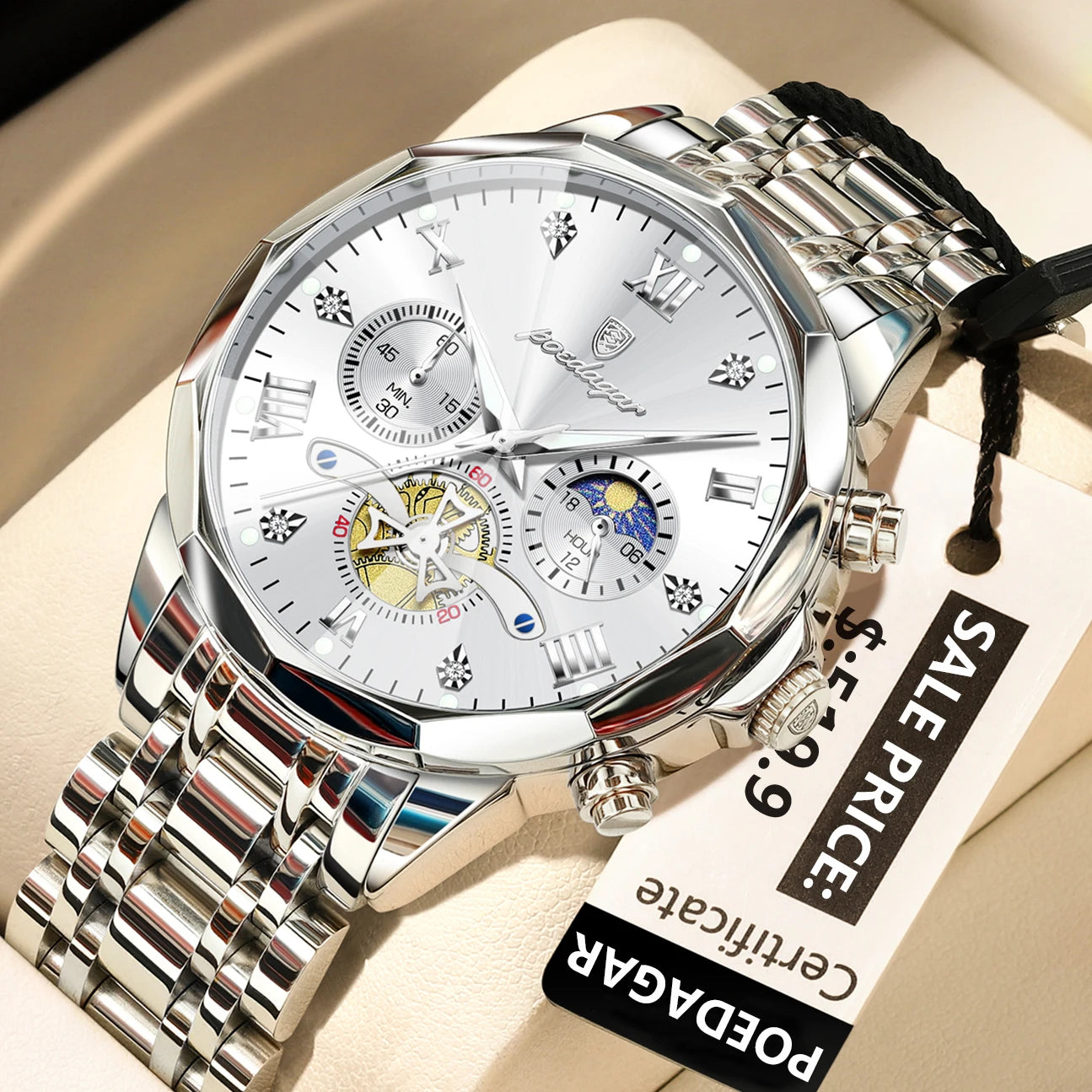 POEDAGAR luxe hommes montre haut Original étanche lumineux chronographe homme montre-bracelet en acier inoxydable Quartz hommes montres Reloj