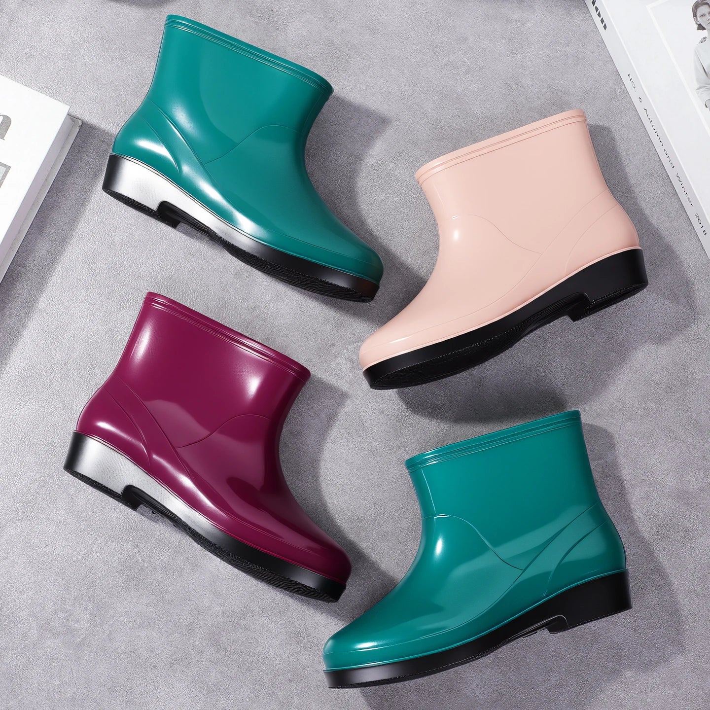 Nouvelles chaussures aquatiques confortables, élégantes, polyvalentes, courtes et à coupe basse, chaussures de pluie de style occidental, bottes de pluie décontractées, chaudes.
