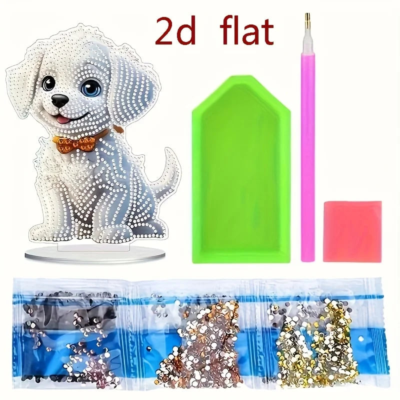 Peinture diamant 2D/plat, ornement de décoration à motif de chien, design de diamant irrégulier unique à faire soi-même, adapté à la maison, à la chambre à coucher et au bureau