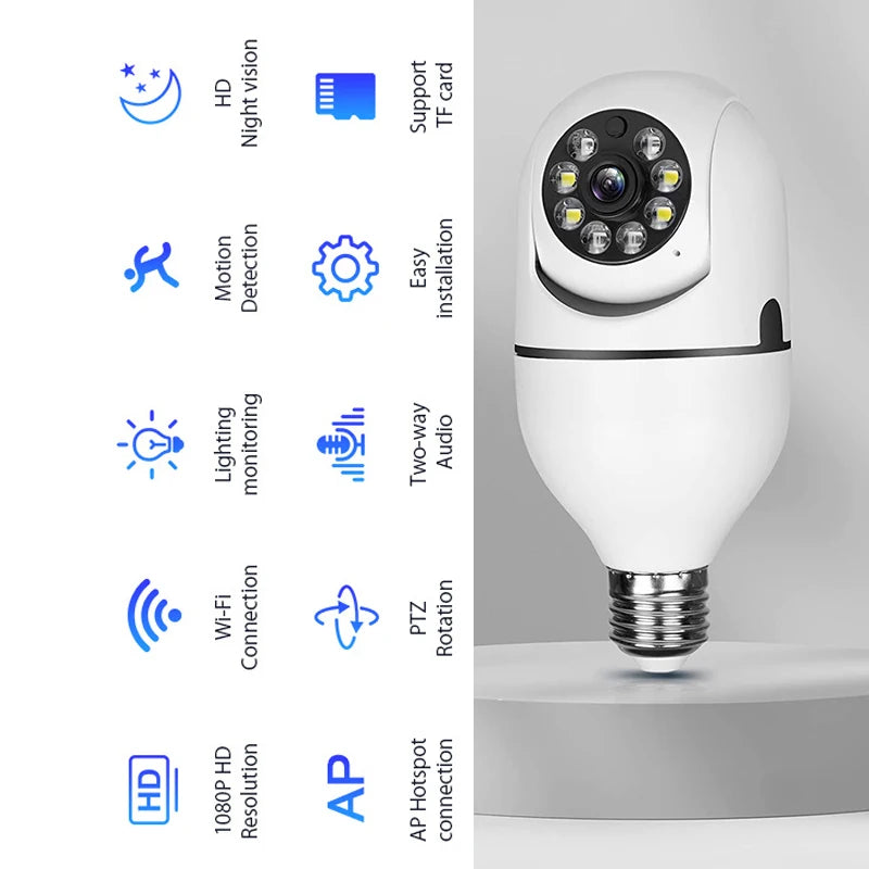 Caméra IP WiFi 4G E27 ampoule caméra 3MP sans fil bébé moniteur AI suivi sécurité vidéo Surveillance caméra pour animaux de compagnie SmartLife intérieur