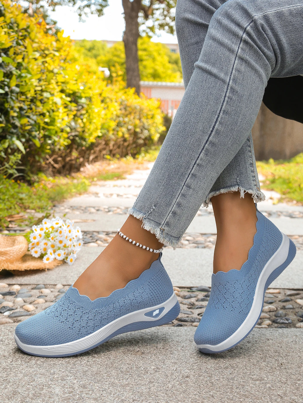 Chaussures orthopédiques pour femmes, chaussures de marche en tricot, respirantes, à enfiler, mocassins souples, baskets compensées antidérapantes, chaussures décontractées confortables