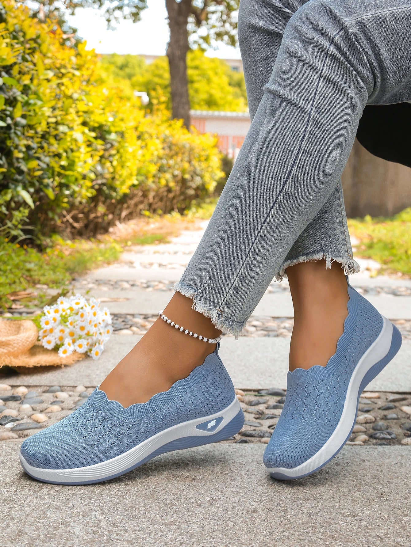 Chaussures orthopédiques pour femmes, chaussures de marche en tricot, respirantes, à enfiler, mocassins souples, baskets compensées antidérapantes, chaussures décontractées confortables